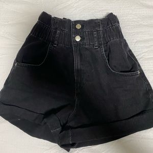 Black denim mom shorts